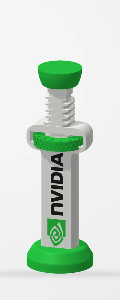 White NVIDIA GPU support with green adjustment wheel, adjusting in height