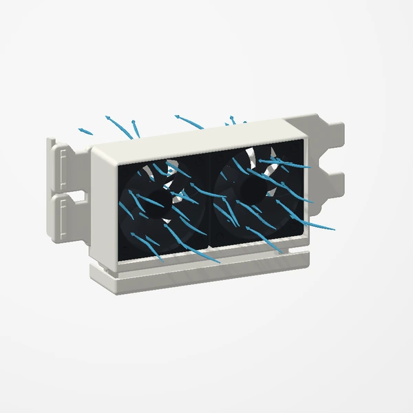 The Dual 40 mm PCIe Fan Mount with two fans and illustrative airflow